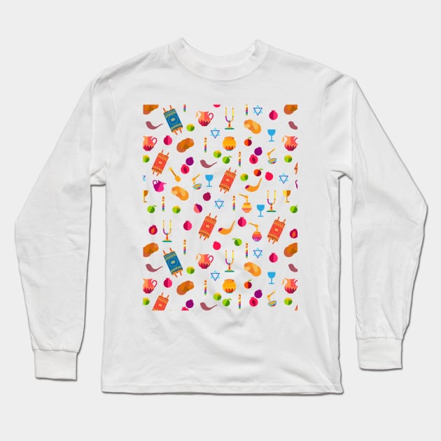 Honey and Apple Happy Rosh Hashanah, Shana Tova! Autumn New Year Jewish Holiday pattern Long Sleeve T-Shirt by sofiartmedia